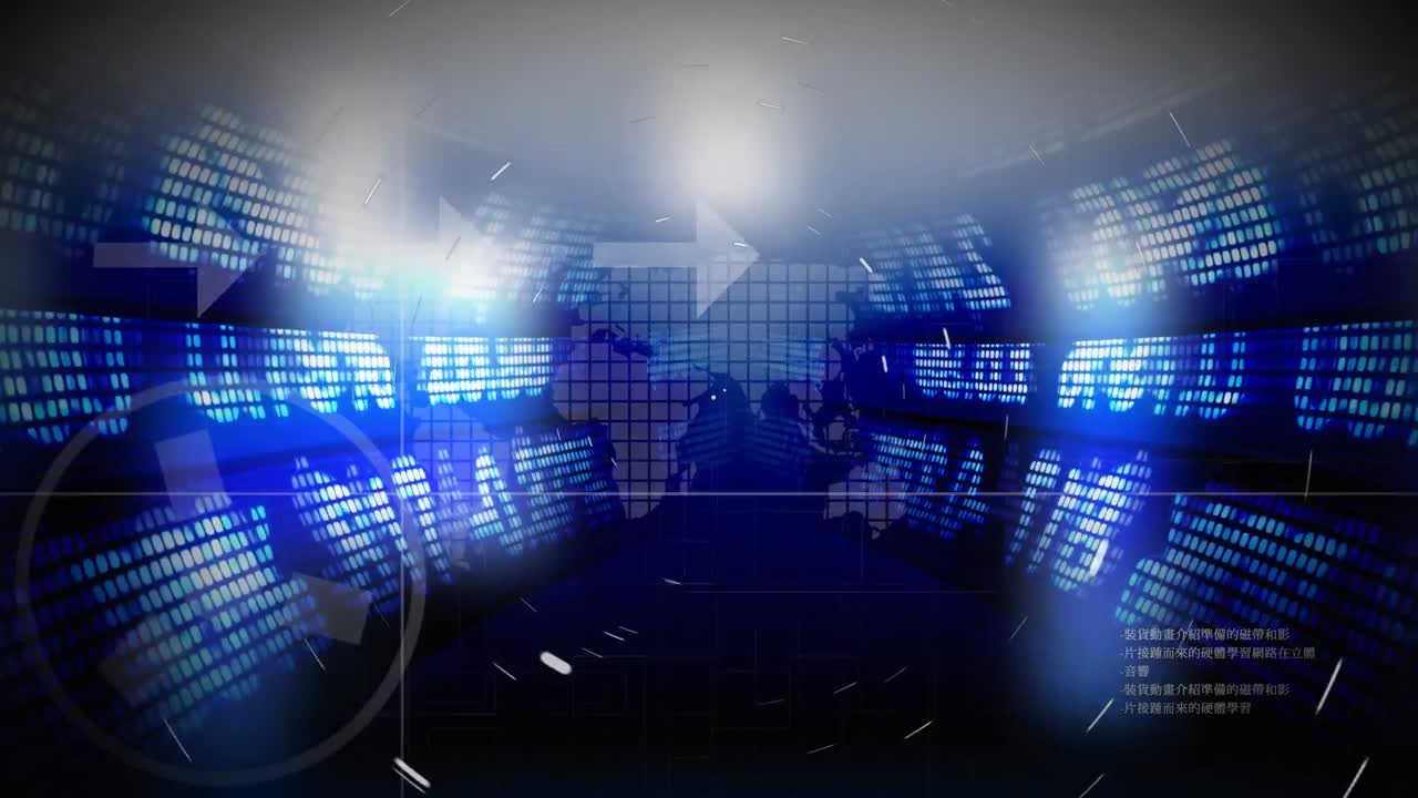 animación del escaneo del alcance sobre las flechas y el mercado de valores sobre fondo azul