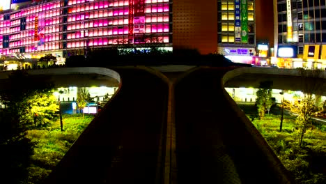 night lapse at shinjuku rotary low angle wide shot zoom in