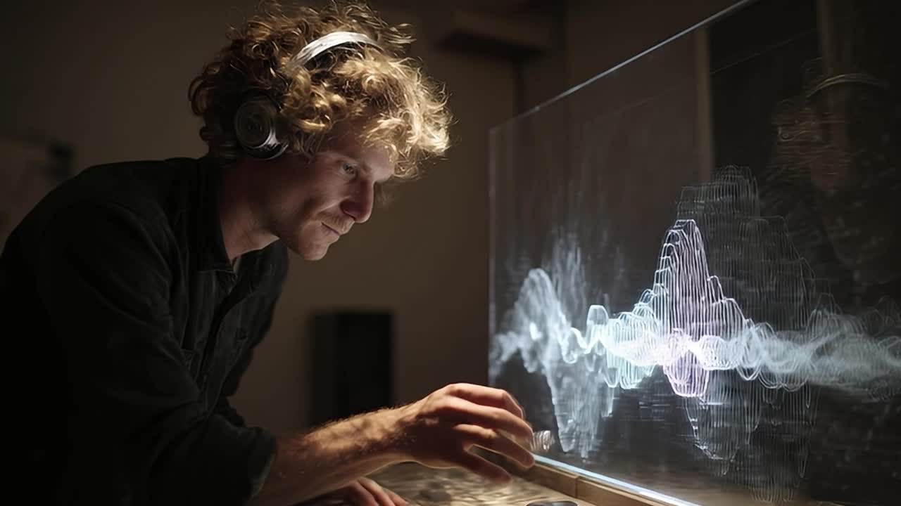 Musician experiments with sound visualization at creative studio space