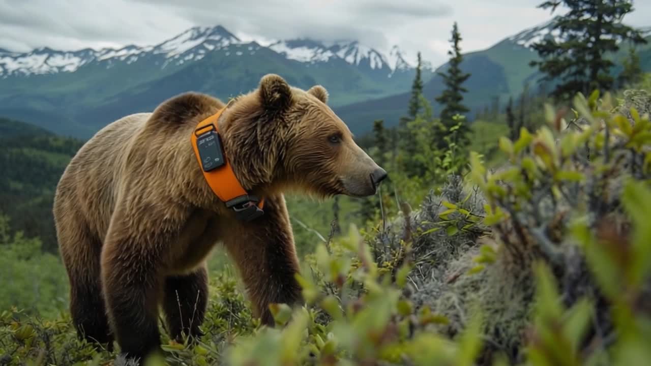 Grizzlybjörn med spårningshalsband