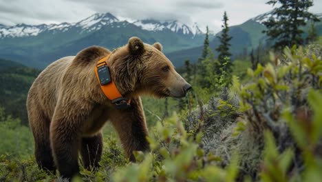 grizzly bear with tracking collar