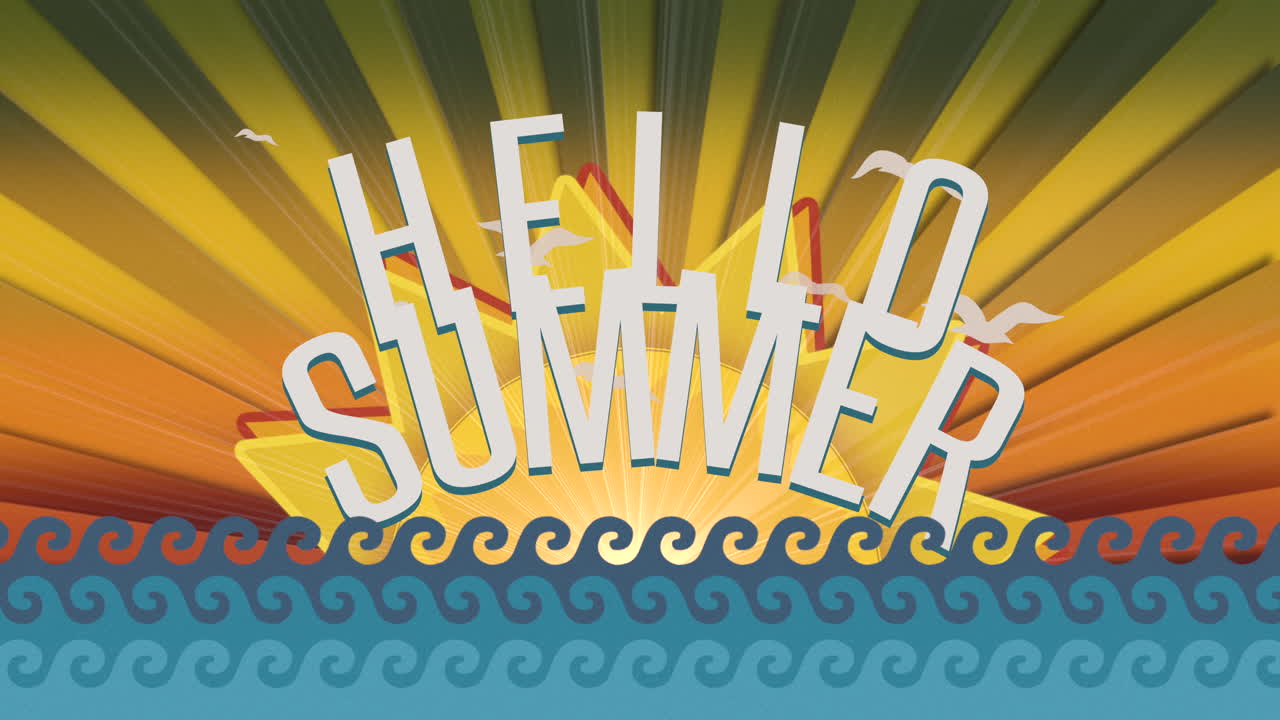 태양 광선과 석양에 바다의 파도와 안녕하세요 여름