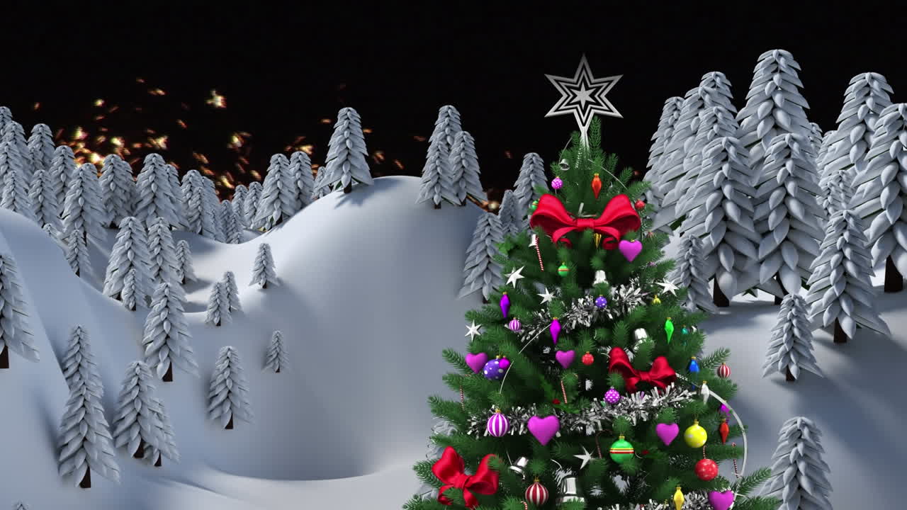 Animation of fir trees in winter landscape