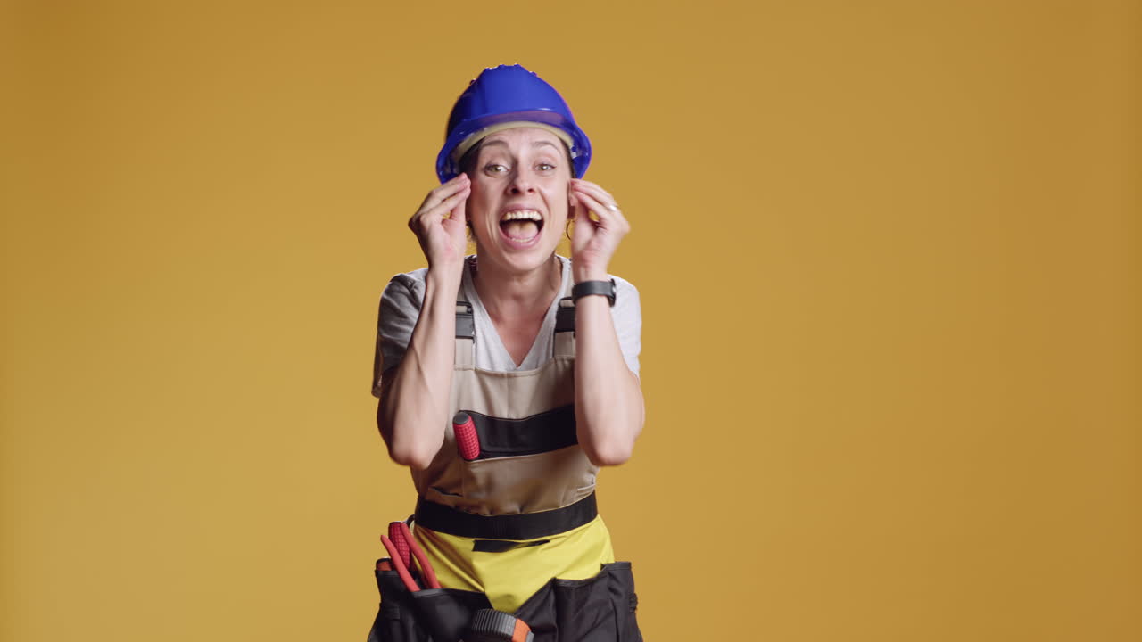 Angry frustrated woman having argument in studio