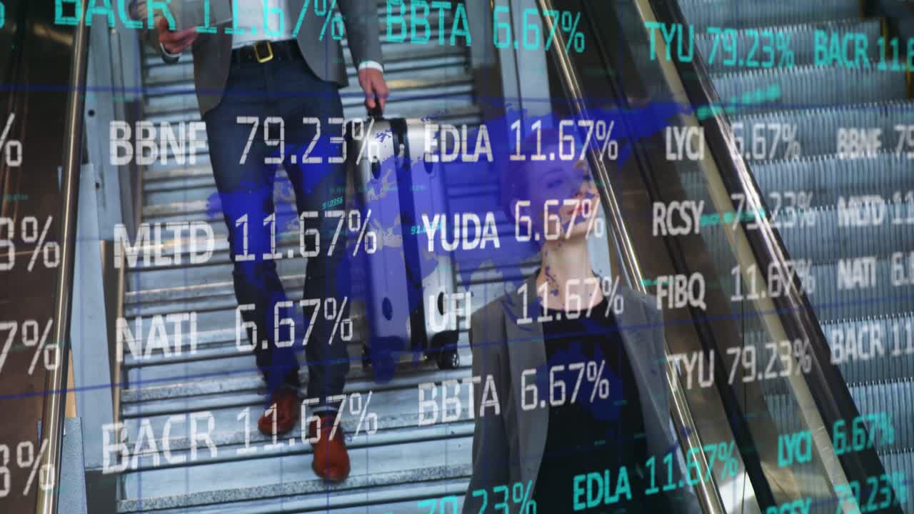 에스컬레이터를 사용하는 사람들을 상대로 주식 시장 데이터 처리가