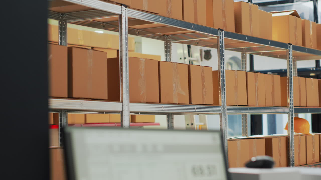 Boxes on Shelves in a Warehouse