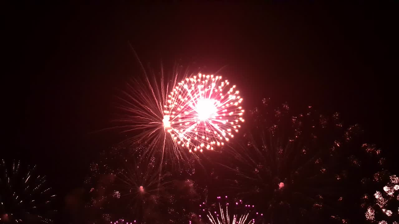 Seamless looping real Fireworks display celebration, Colorful New Year Firework 4K