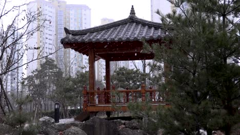 korean gazebo in snowfall