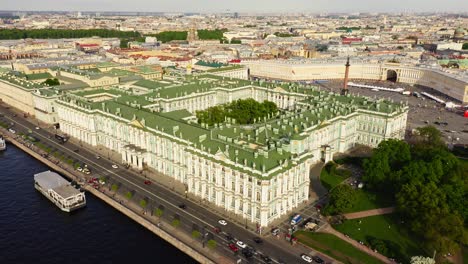 aerial view cityscape of state hermitage museum , city center, palace square, neva river