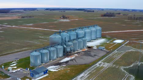 steel silos with modern grain elevator in the farm for grain storage