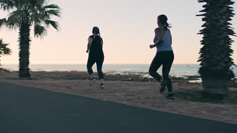 morning, beach and women running to lose weight