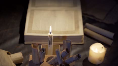 Reading-a-book-by-candlelight.-History-period-book.