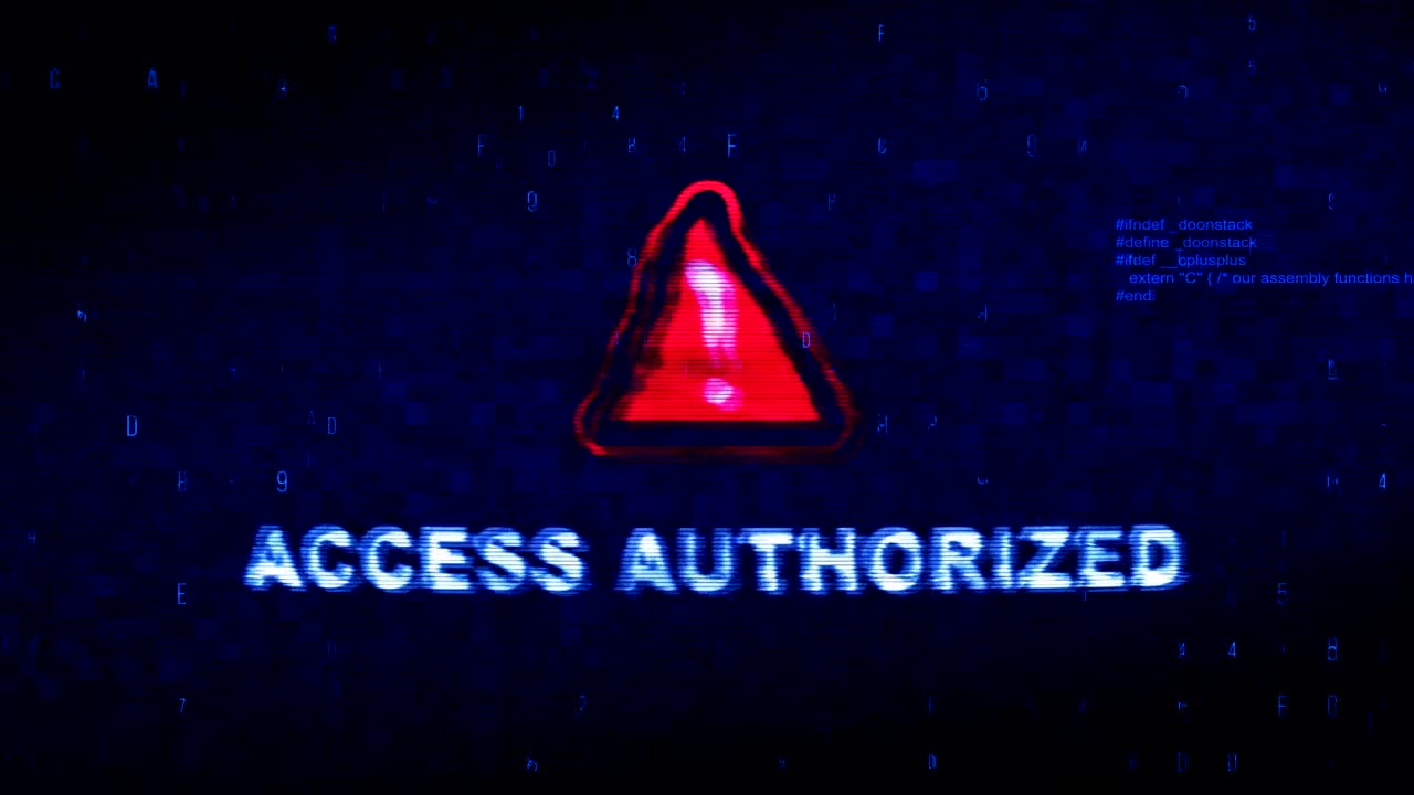 Access Authorized  Text Digital Noise Twitch Glitch Distortion Effect Error Loop Animation.