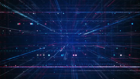 abstract fly through hologram 3d big data with futuristic matrix. digital network with binary code particles. technological and connection motion background