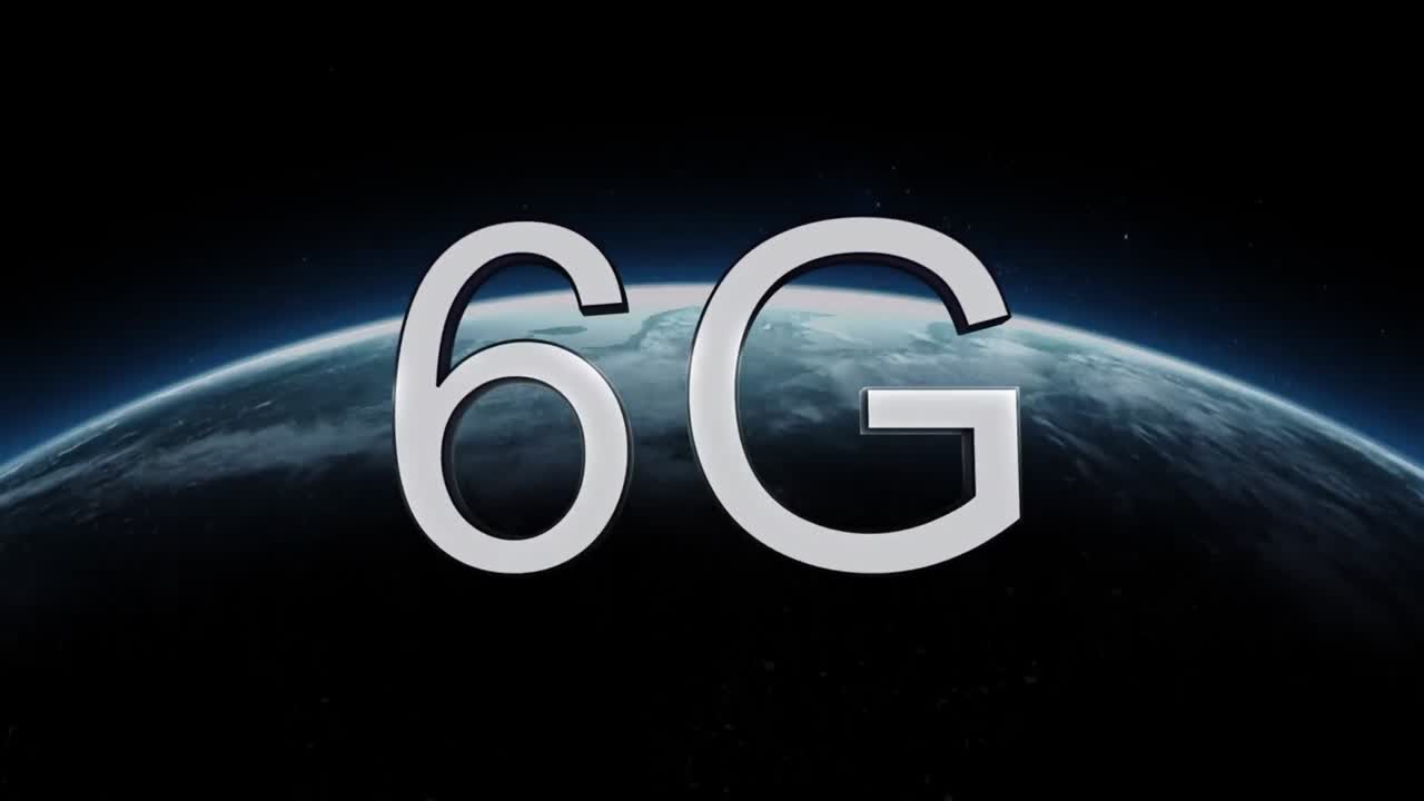 animación de puntos rojos y 6g sobre el globo girando en el espacio