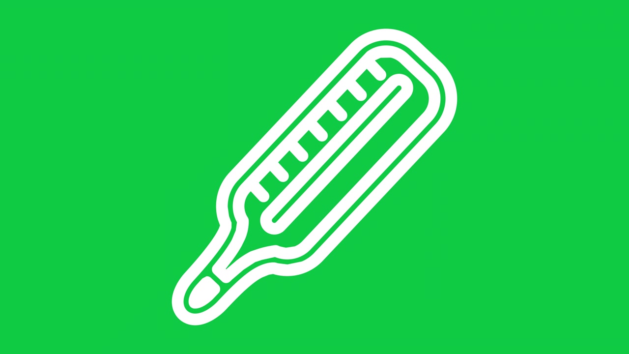 Icona animata di termometro bianco su sfondo schermo verde
