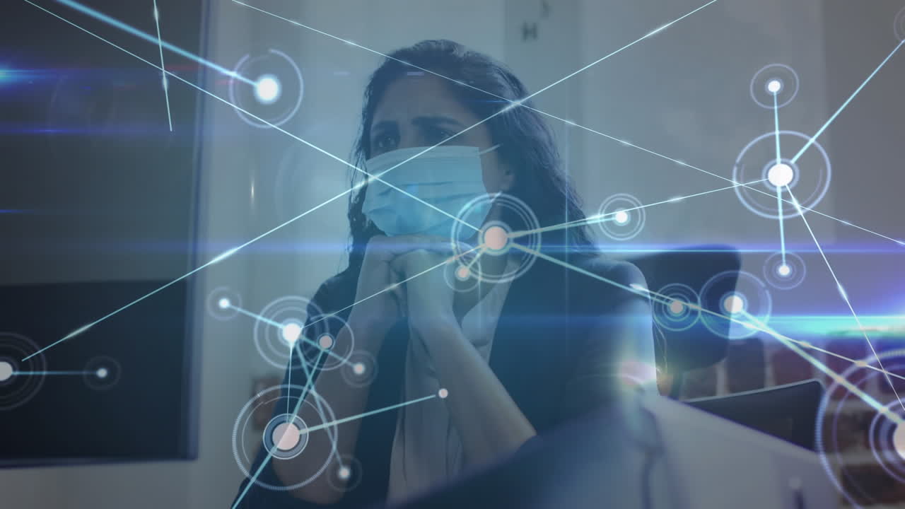 animación de la red de conexiones sobre la mujer de negocios en la oficina