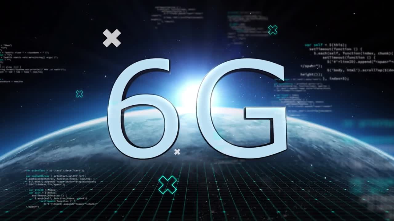 animación de texto de 6g sobre el globo