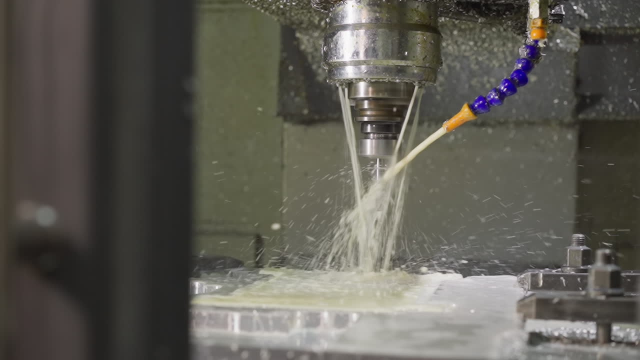 작동 중 냉각 액체 흐름과 금속 질을 가진 활성 cnc 기계 도구