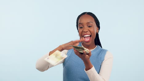 Happy-black-woman,-money-and-financial-freedom