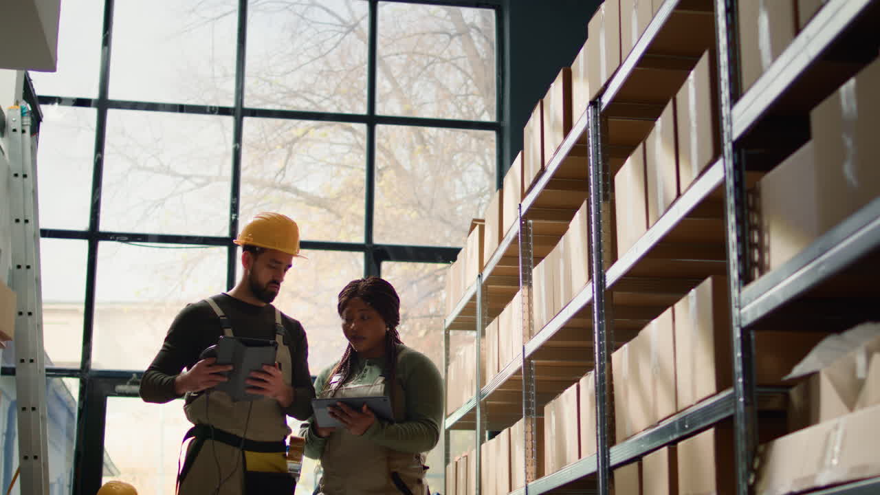 trabajadores del almacén comprobando el inventario