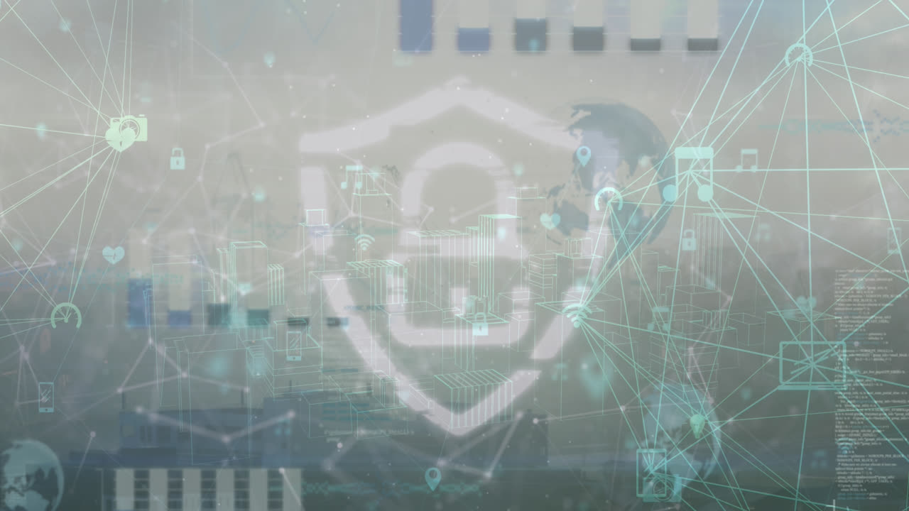 도시 풍경 위에서  ⁇ 락과 데이터 처리의 애니메이션