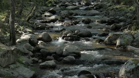 a static shot of a river plenty of rocks