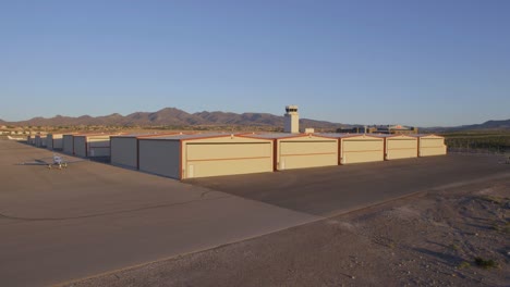 Aerial-view-of-a-small-airport-near-Las-Vegas-Nevada-as-a-plane-comes-in-for-a-landing