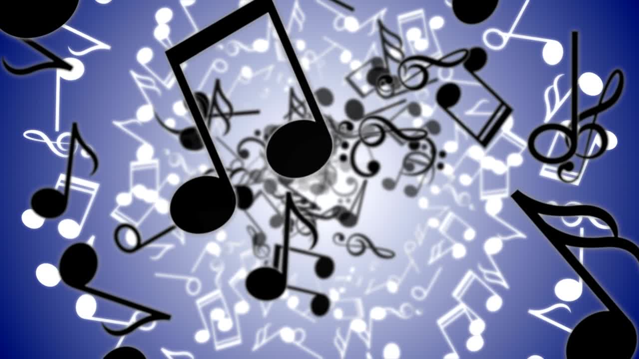 떨어지는 음악 노트 애니메이션, 렌더링, 배경, 루프, 알파 채널