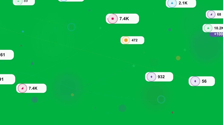 Pulse starting badges moving on paths, nodes pulsing and counts updating for data on transparent bg