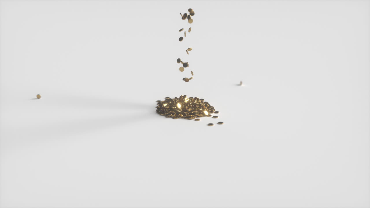 Golden Coins Falling and Piling Up