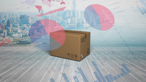 parcel with charts and cityscape