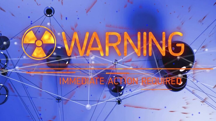 3D orange alert animating after trefoil icon appearing pulsing headline sliding bars needing action