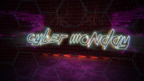 Cyber-Monday-text-with-gird-matrix-and-HUD-elements-on-display