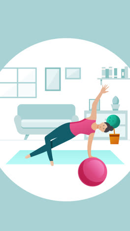 mujer haciendo postura de yoga de tabla lateral en casa