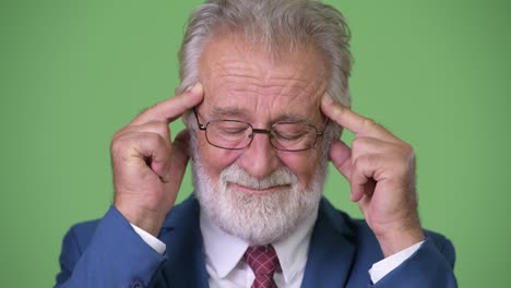 handsome senior bearded businessman against green background