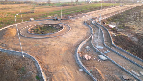 aerial view of construction site build new roundabout infrastructure in poland