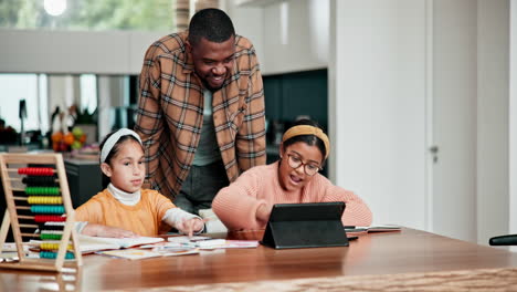 Home-school-father,-tablet-or-children-learning