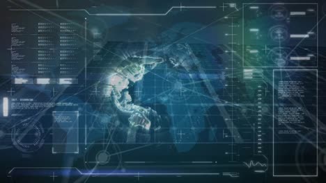 Animation-of-network-of-connections-over-interface-with-data-processing-against-solar-panels