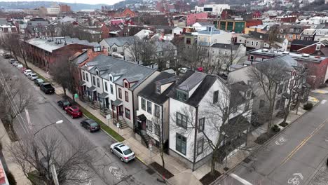 old houses in urban city in america during winter