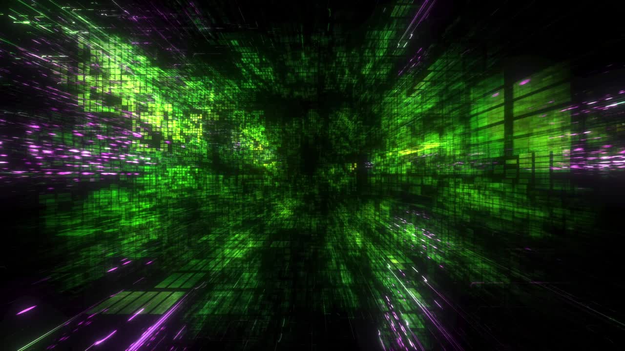 Abstract Festive Green Pink Digital Block Space VJ Loop and Background