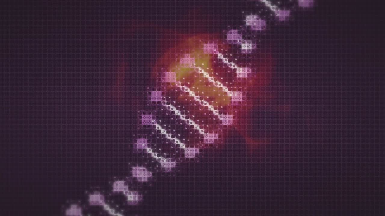 animación de la cadena de adn sobre ondas naranjas en movimiento sobre fondo negro