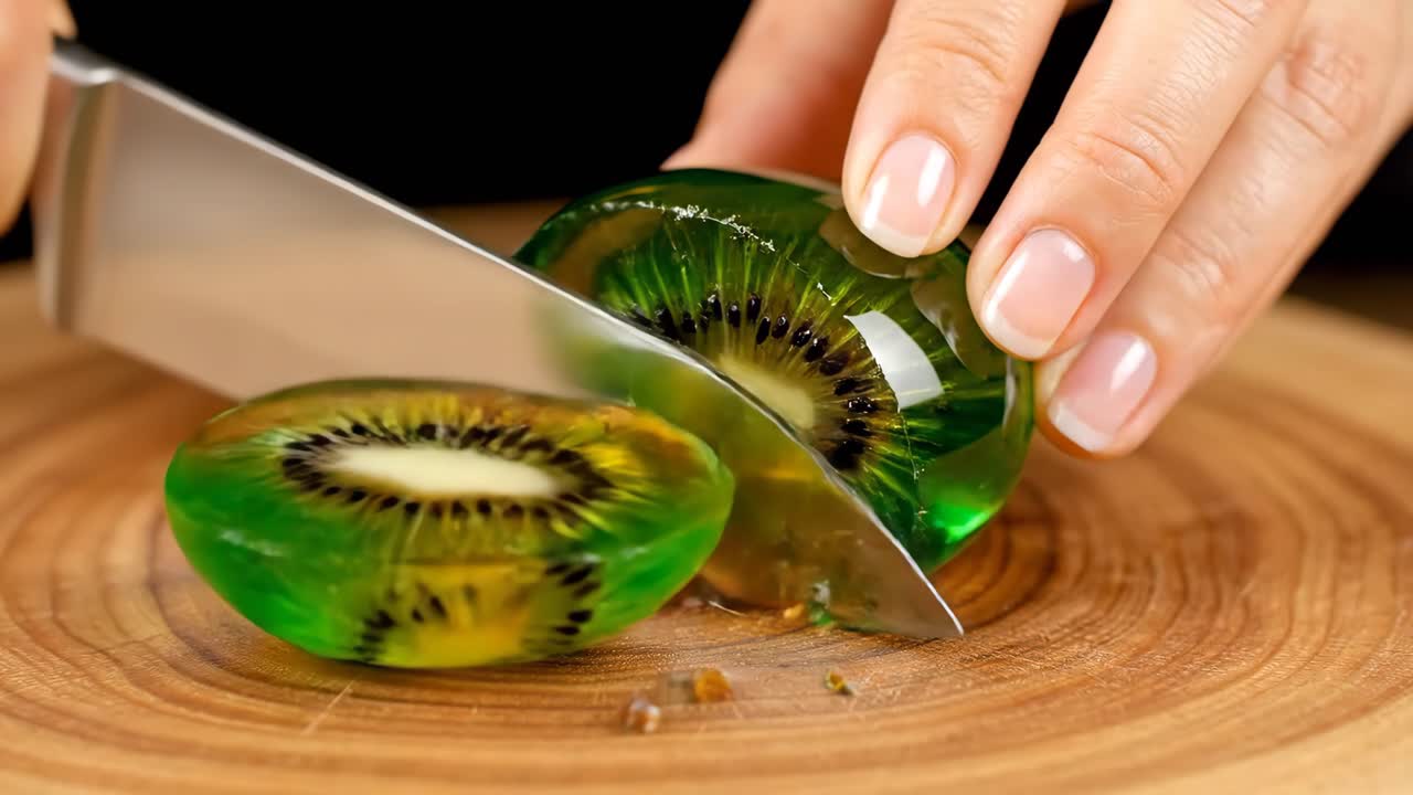Cutting Kiwi Jelly Dessert