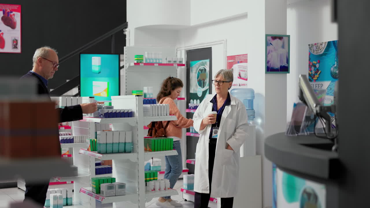 Pharmacy with Pharmacist and Customer