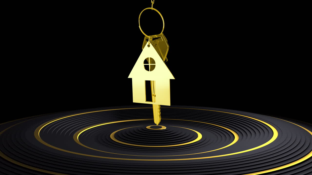 animación de las llaves de la casa de oro en fondo negro