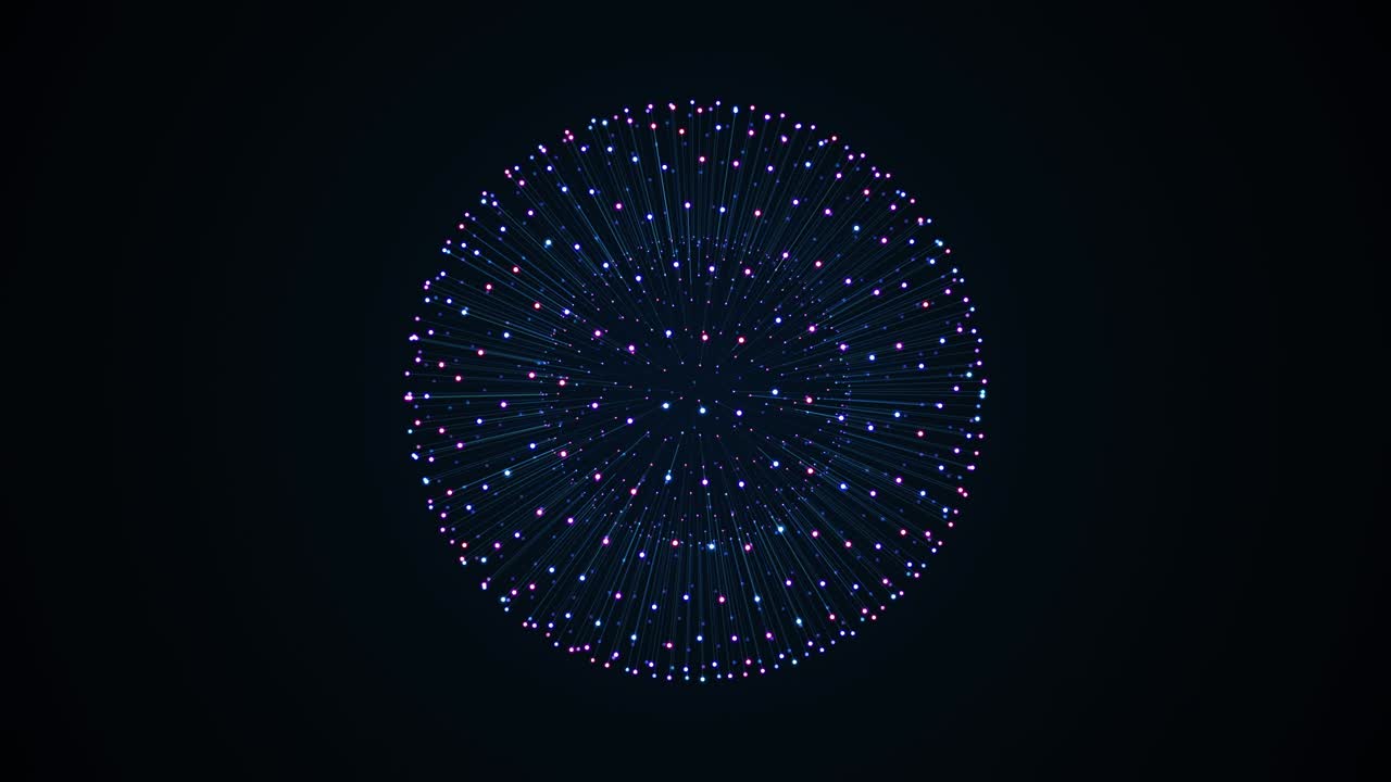 вращающееся оптическое волокно, соединенное в аморфной сфере, абстрактная анимация будущей формы