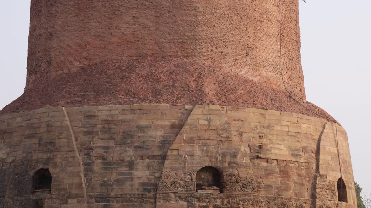 close up view of ancient dhamek stupa ruins at sarnath near varanasi india in sunlight video is taken at Sarnath near Varanasi, India