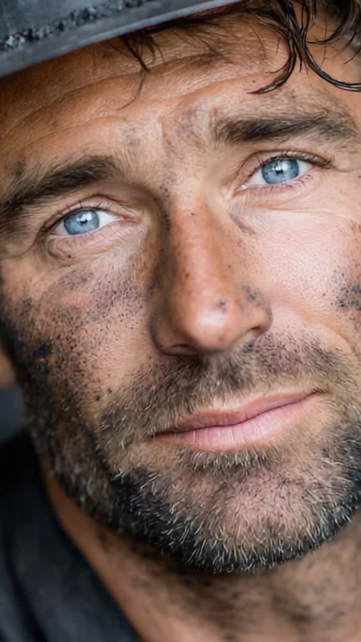 A Weathered Man's Gaze: Capturing Resilience and Strength Through the Eyes of a Hardworking Individual, Highlighting Character and Experience Amidst Life's Challenges