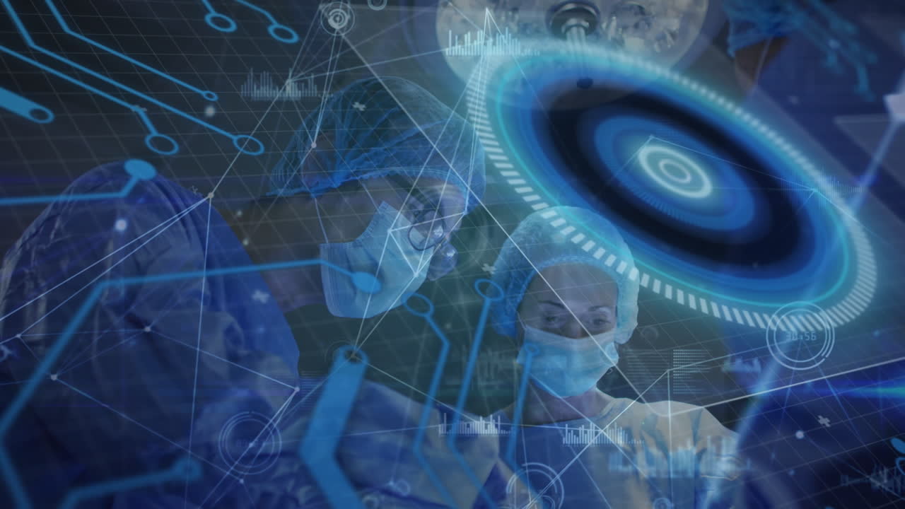 animación de la red de conexiones y escaneo de alcance sobre diversos cirujanos