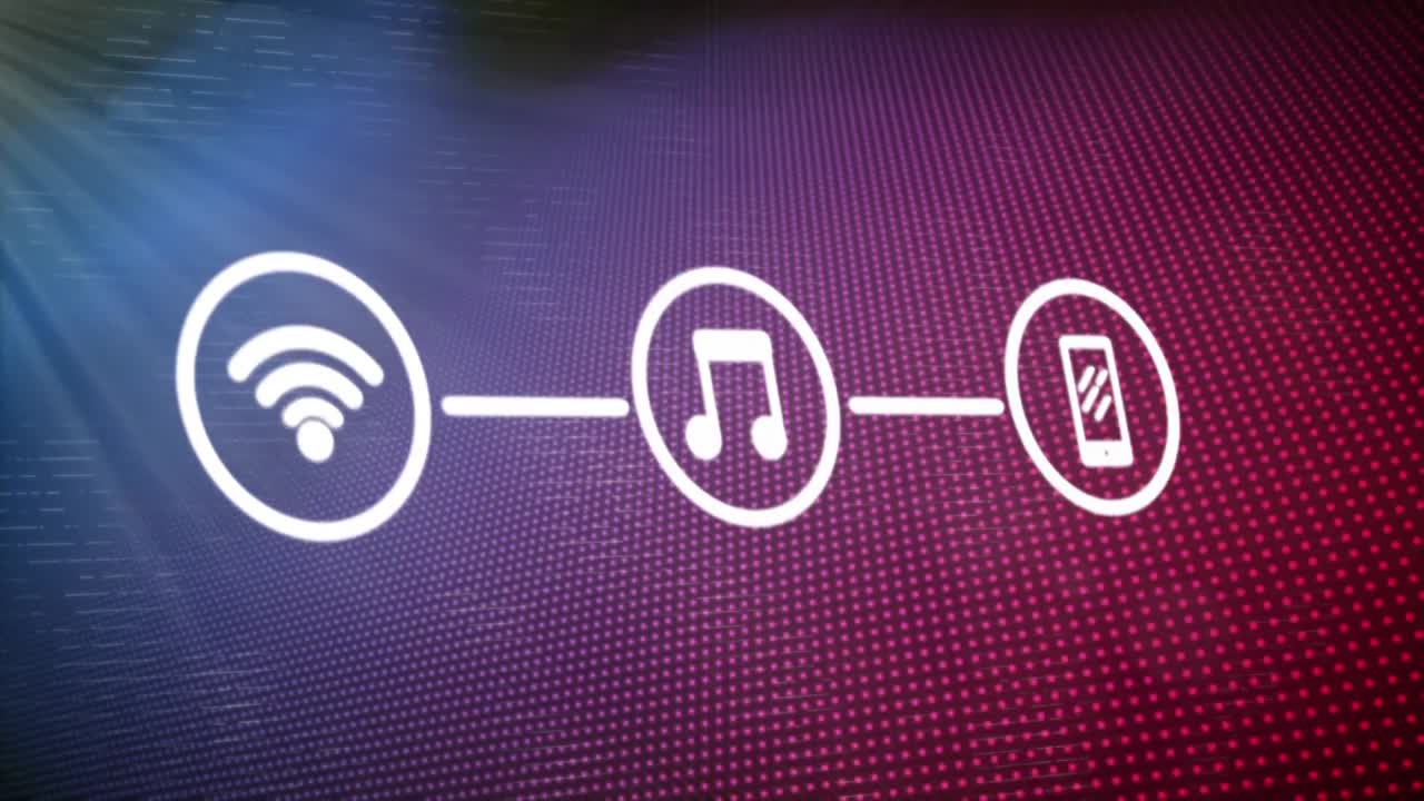 Rete di icone di connessione su sfondo viola